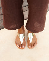 Leather Thongs Sandals - Platinum | 