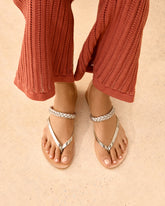 Leather Braided Thong Sandals - Platinum | 