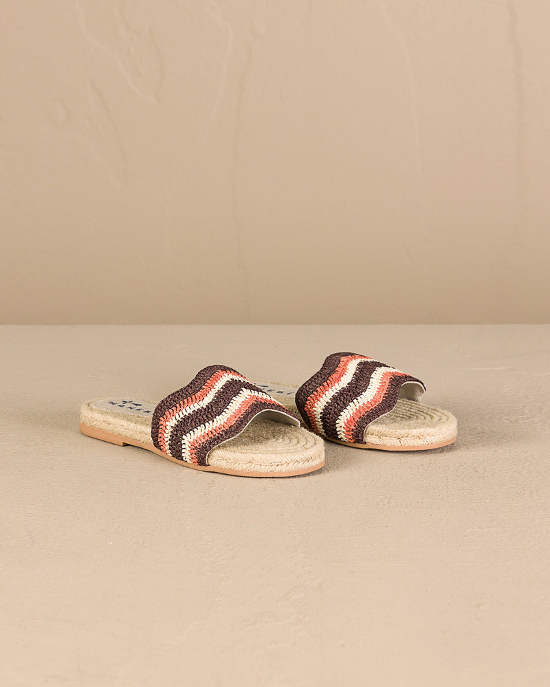 Raffia Crochet Jute Sandals - Yucatán Cocoa And Orange Rust Stripes