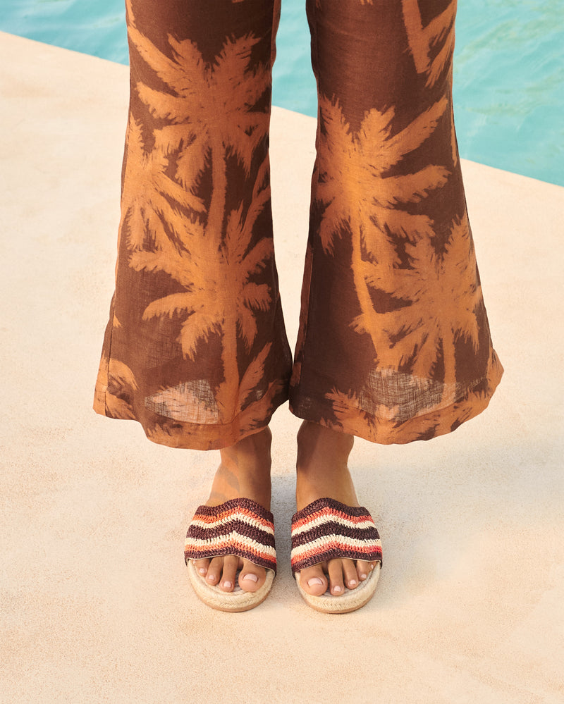 Raffia Crochet Jute Sandals - Yucatán Cocoa And Orange Rust Stripes