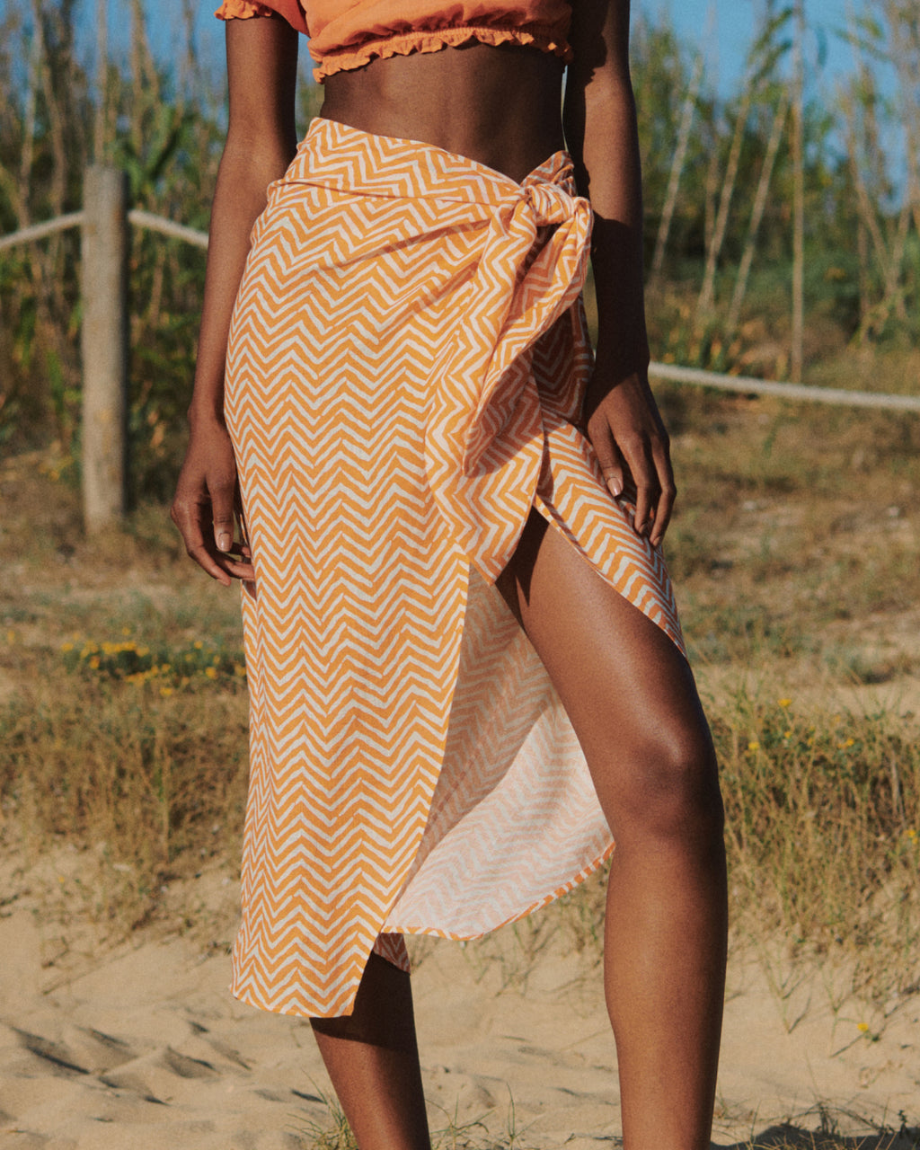 New Women's Mustard Chevron Tie Front Midi Skirt Medium | eBay
