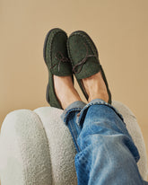 Paradiso Wool Herringbone With Faux Fur Moccasins - Men’s Loafers | 