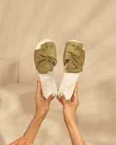 Soft Suede Sandals with Knot - Kaki Green | 