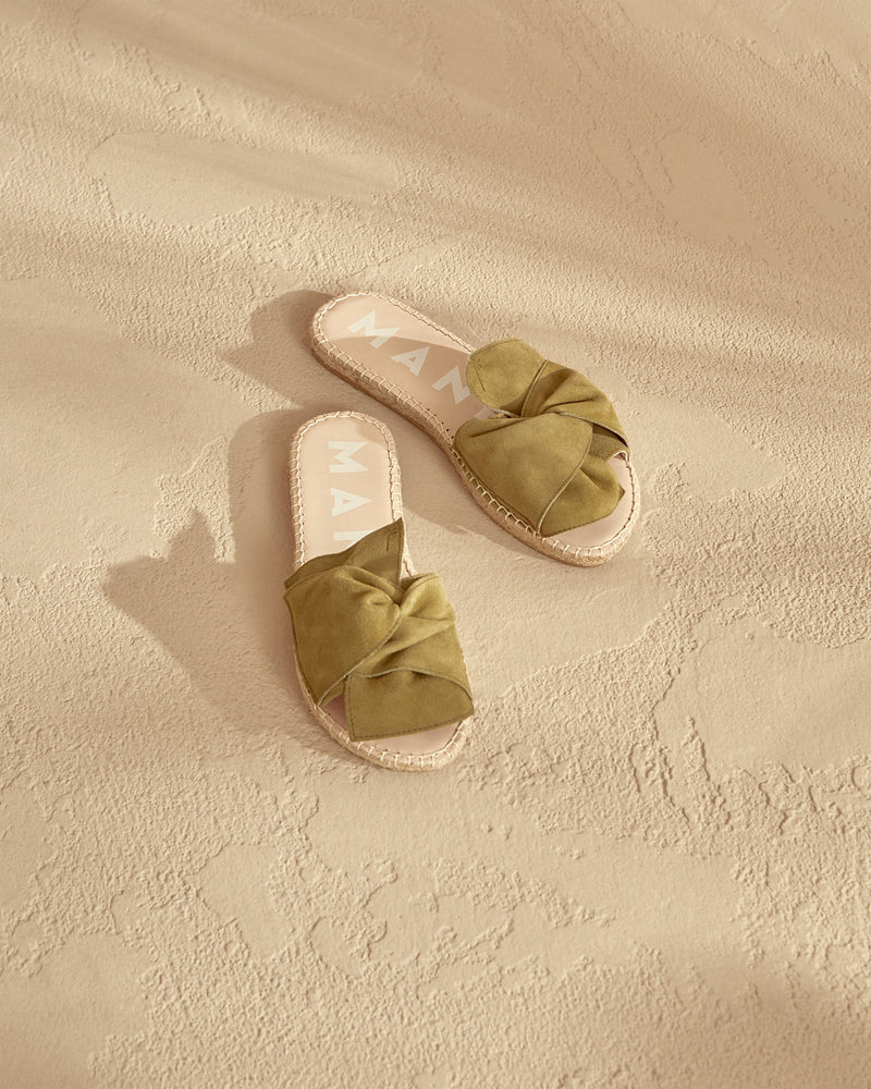Soft Suede Sandals with Knot - Kaki Green