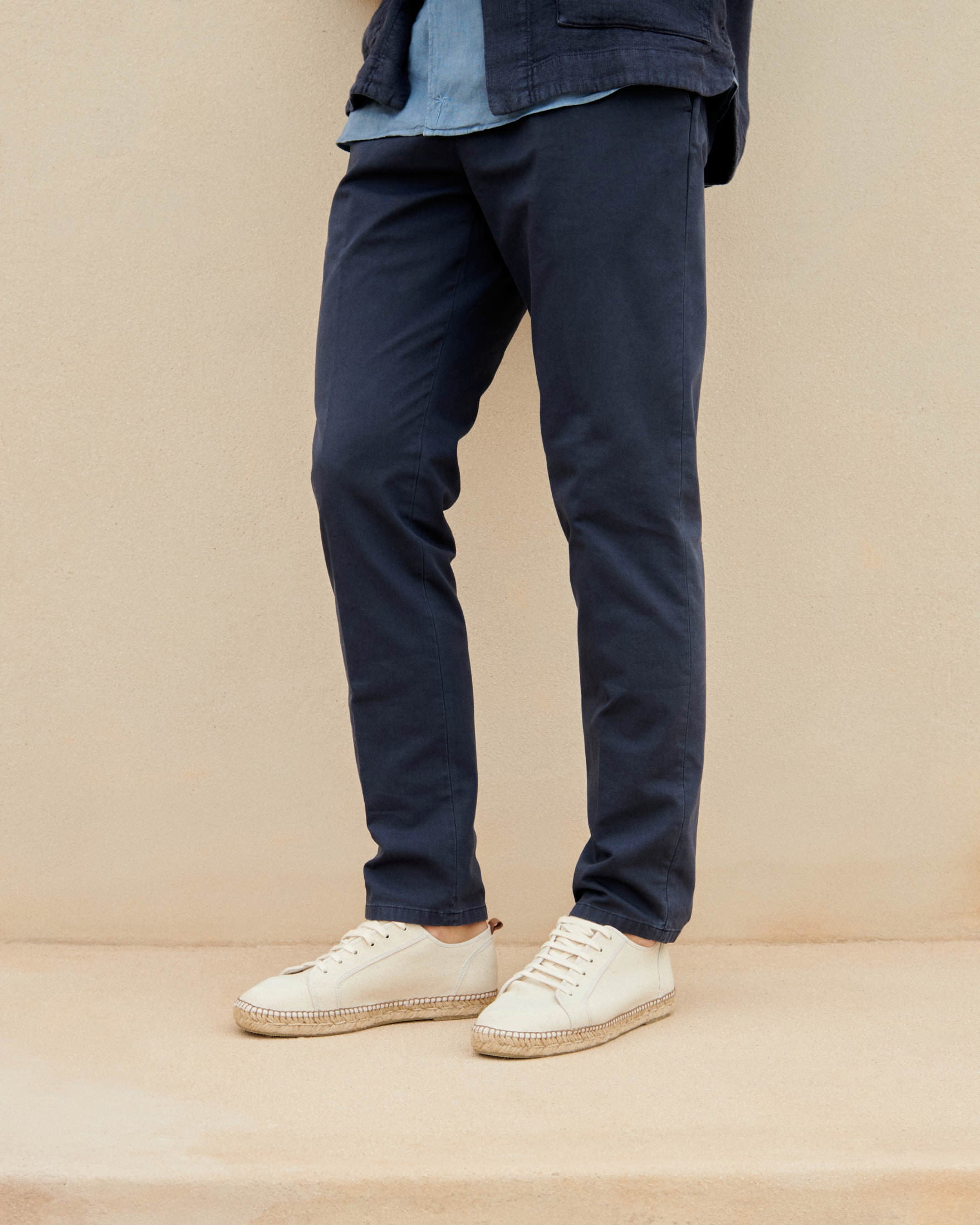 Stonewashed Cotton Venice Trousers - Embroidered Logo - Night Blue