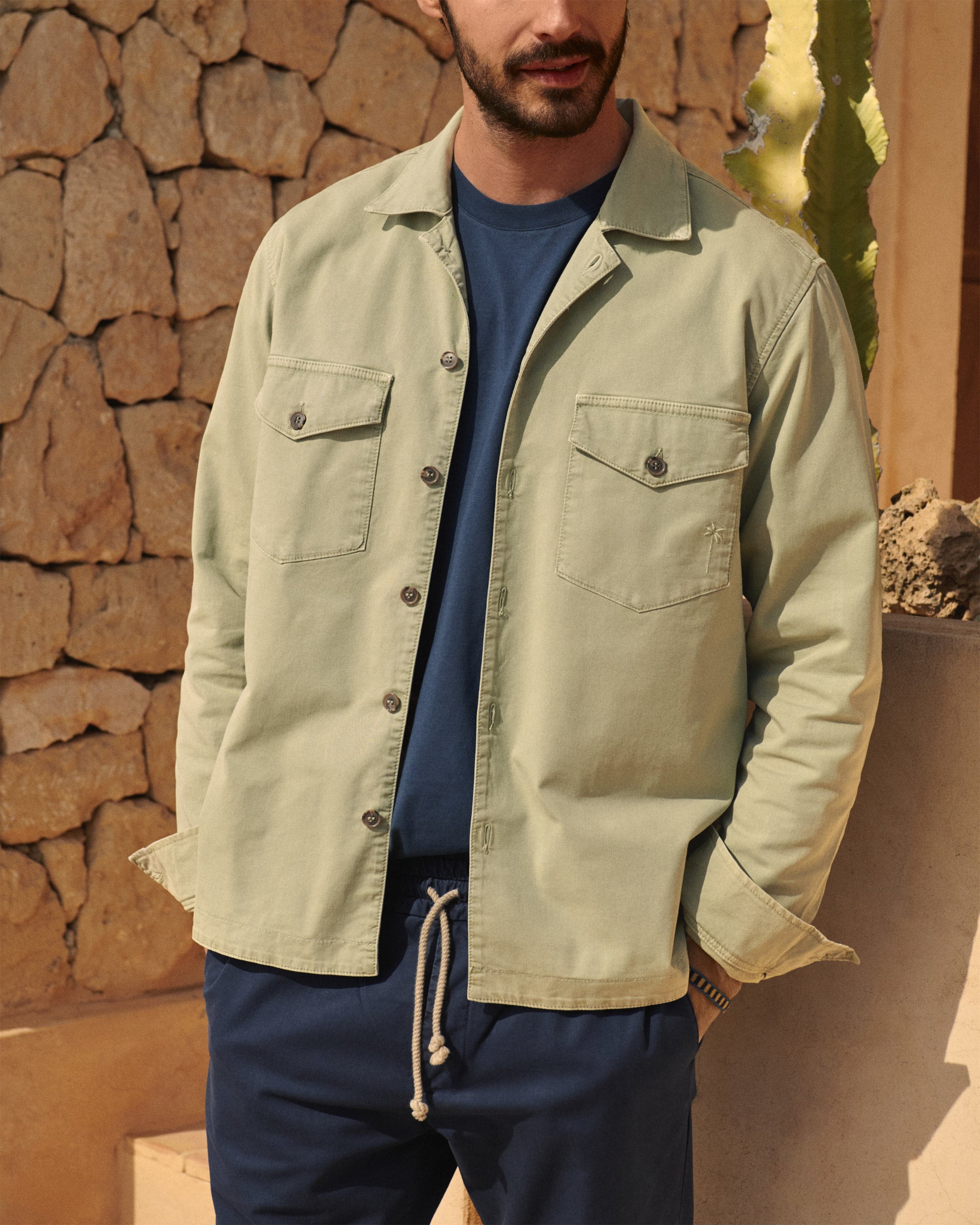 Manebí Stonewashed Cotton|Santa Fe Field Jacket - Embroidered Logo Military Green