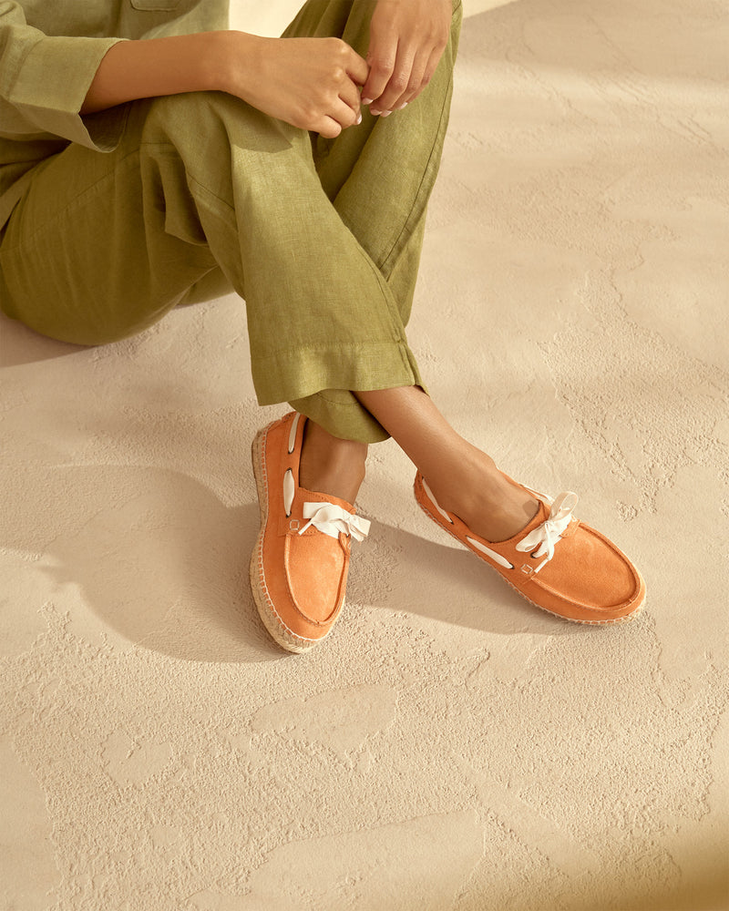 Suede Boat-Shoes Espadrilles - Sunset Orange