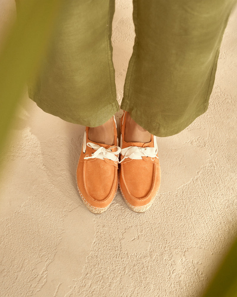 Suede Boat-Shoes Espadrilles - Hamptons - Sunset Orange