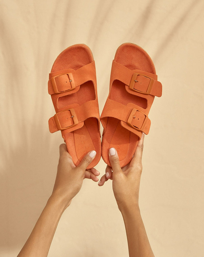 Suede Traveler Nordic Sandals - Sunset Orange
