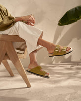 Suede Nordic Sandals - Kaki Green | 