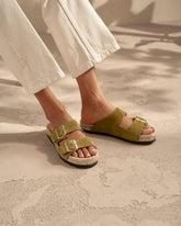 Suede Nordic Sandals - Kaki Green | 