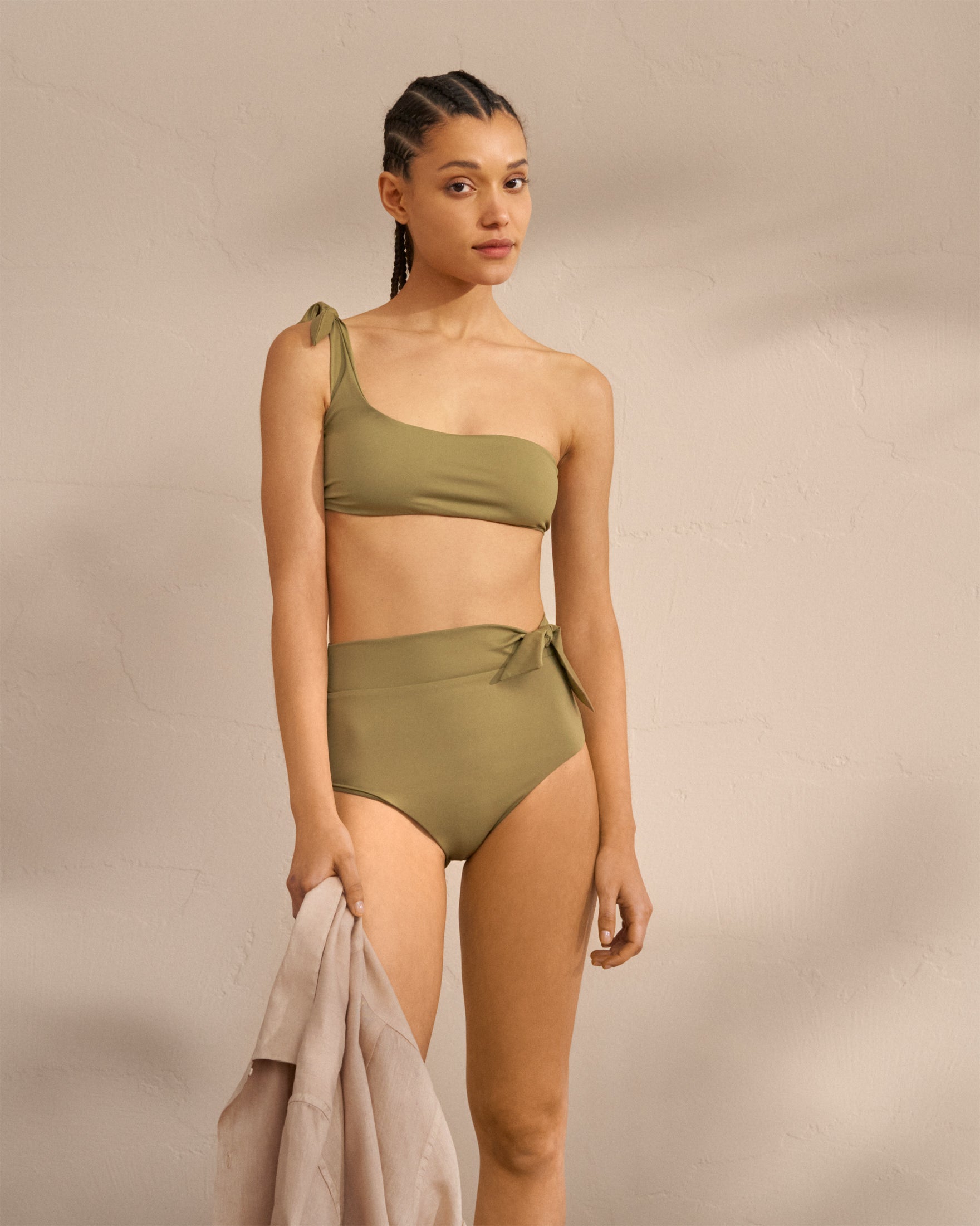 Tie-Up One Shoulder Bikini - Soft Touch - Kaki Green
