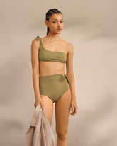 Tie-Up One Shoulder Bikini - Kaki Green | 
