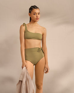 Tie-Up One Shoulder Bikini - Kaki Green