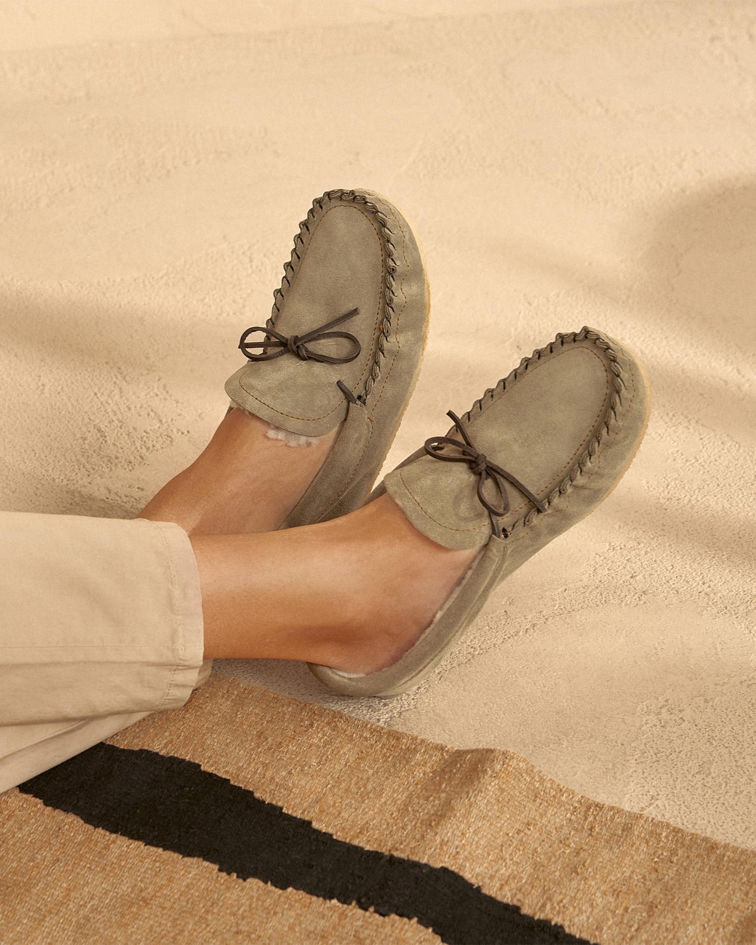 Suede And Wool Moccasins - Cortina - Forest