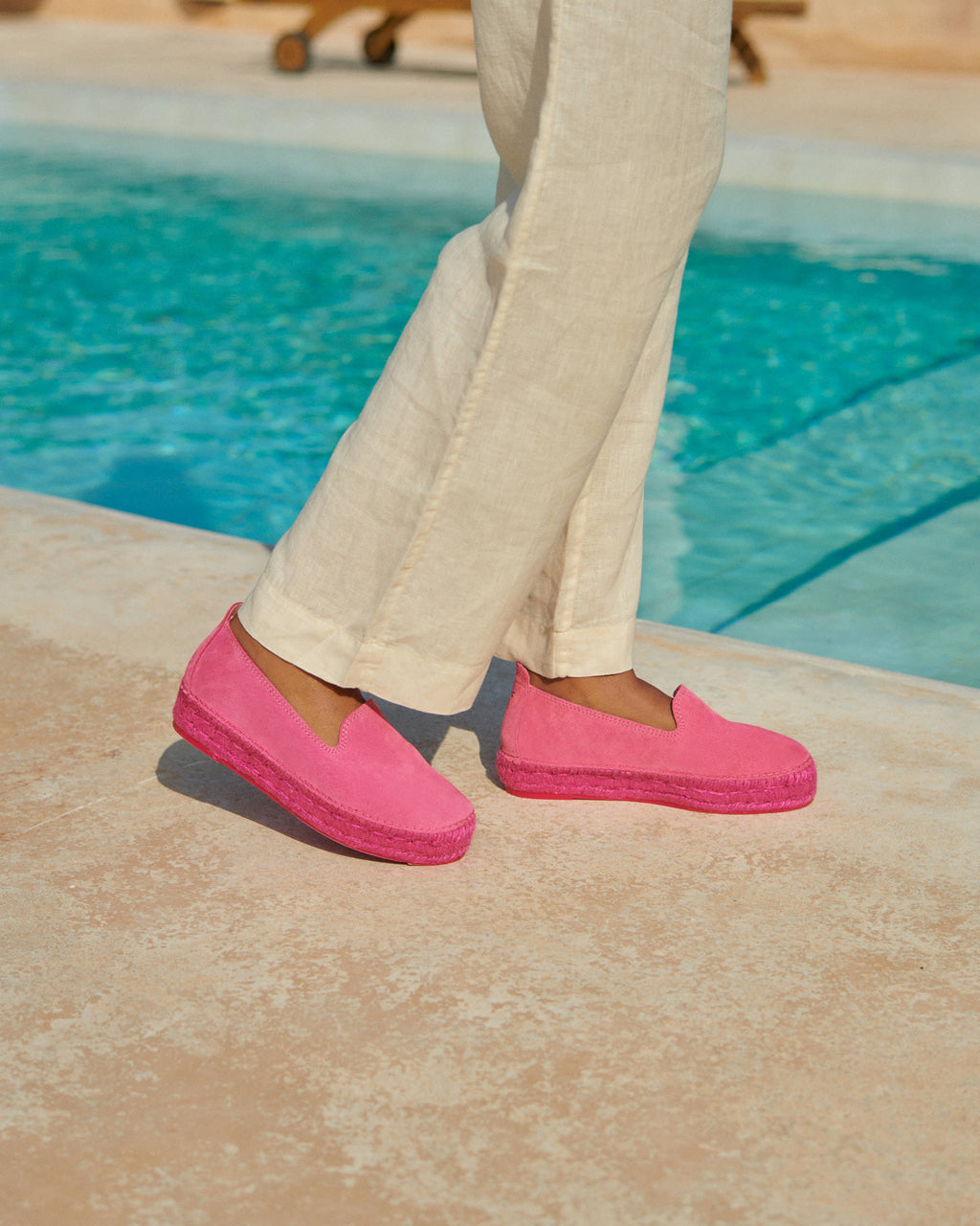 Suede Double Sole Espadrilles - Hamptons - Bold Pink On Tone