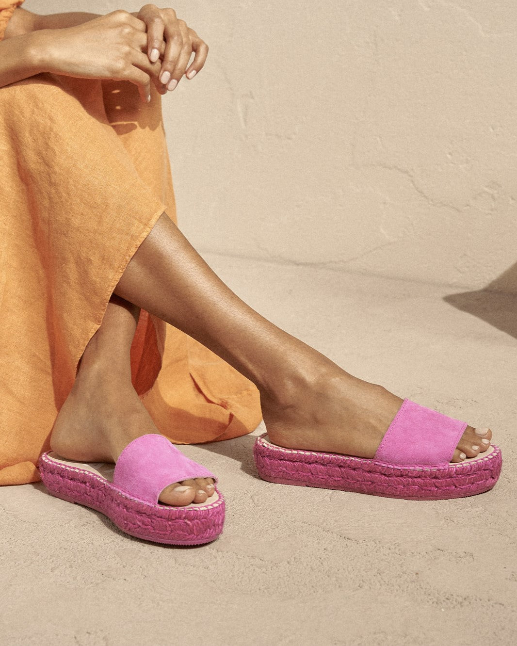 Suede Double Sole Slides - Hamptons - Bold Pink On Tone