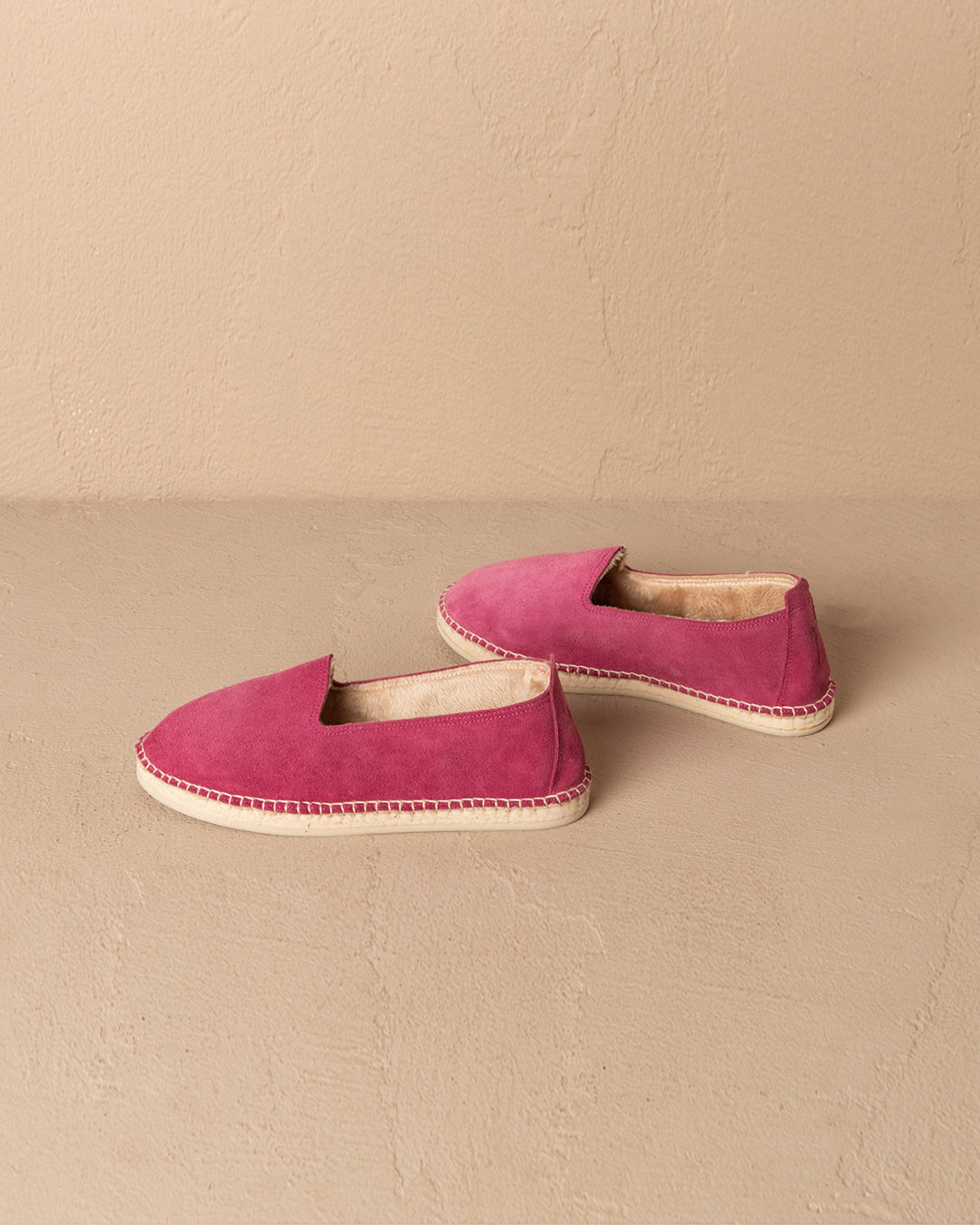 Suede With Faux Fur Flat Espadrilles With Fur - Magenta