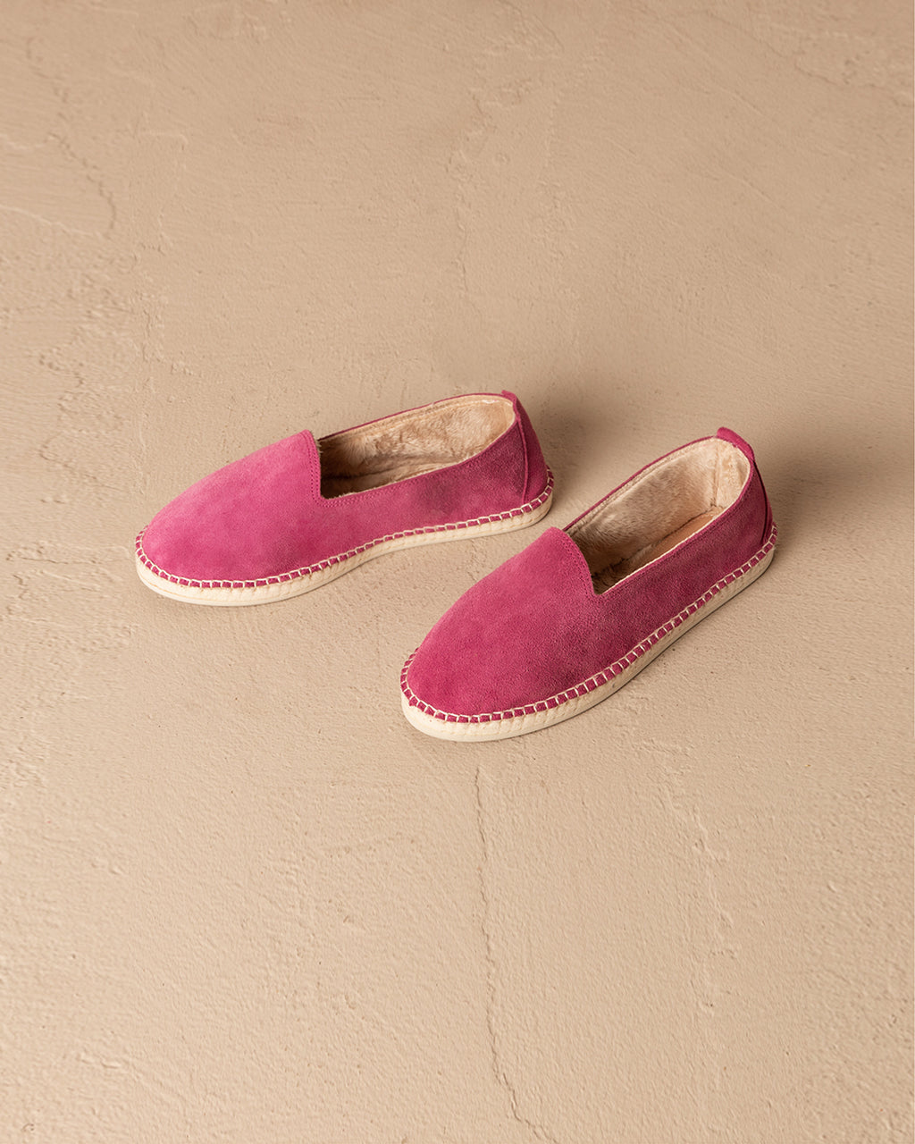 Suede With Faux Fur Flat Espadrilles With Fur - Magenta