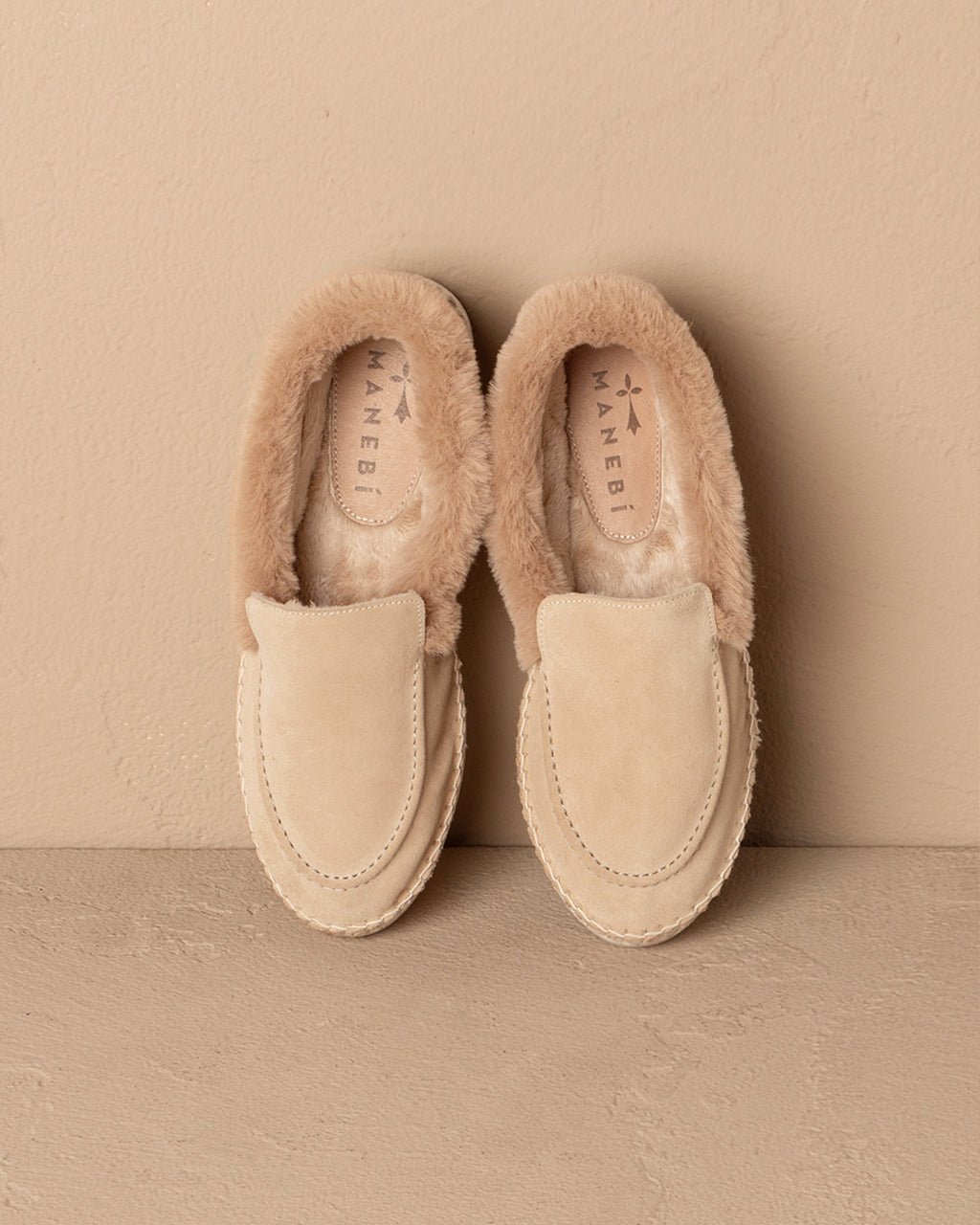 Suede With Faux Fur Loafers - Champagne Beige