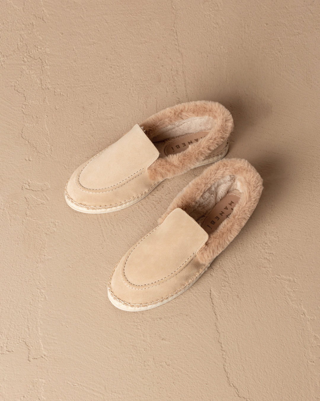 Suede With Faux Fur Loafers - Champagne Beige