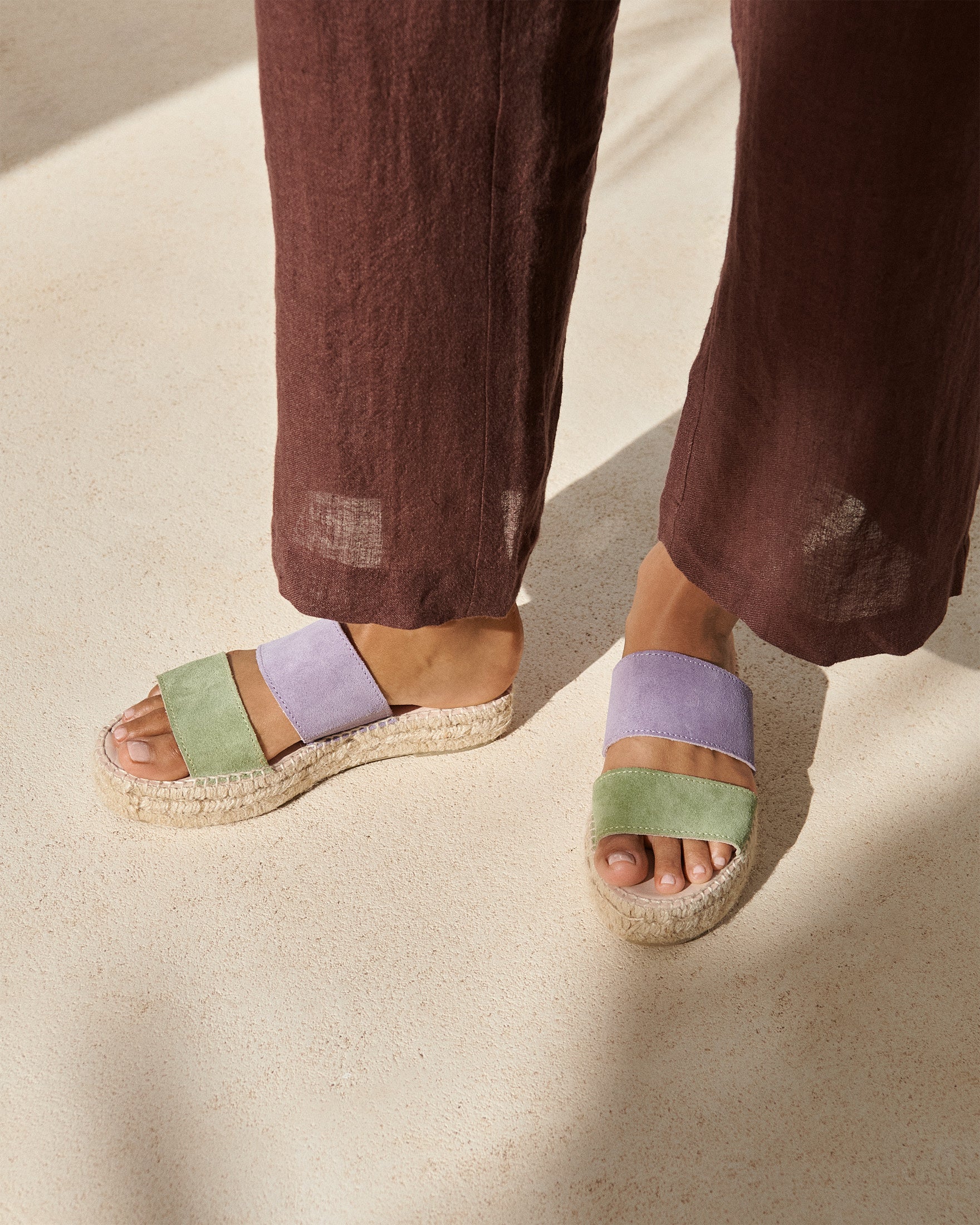 Manebí Suede Two Bands|Double Sole Sandals - Wisteria Lilac And Sage