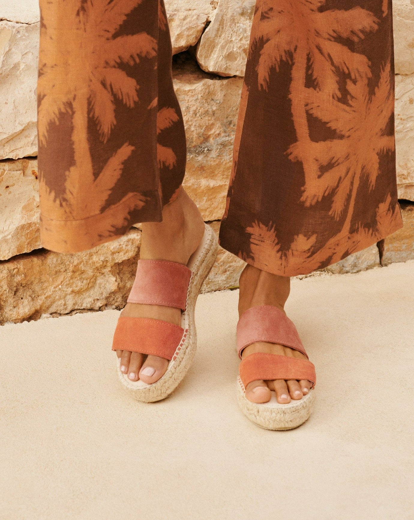 Manebí Suede Two Bands|Double Sole Sandals - Terracotta And Orange Rust