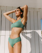 Seersucker One Shoulder Bikini - Women’s Swimwear | 