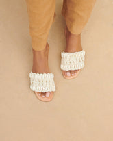 Crochet One Strap Leather Sandals<br />Embellished With Shells - Women’s Shoes | 
