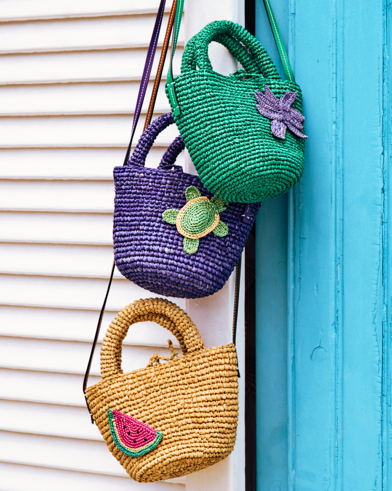 Manebi Raffia Leather Summer Bag Mini Cross body Bag Vitamin