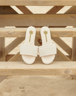 Terry Cotton Slide Sandals - Natural & Kaki Green Palm