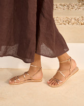 Metallic Tie-Up Leather Sandals - Women’s Shoes | 