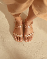 Metallic Tie-Up Leather Sandals - Women’s Sandals | 