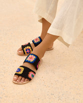 Cotton Crochet Two Bands<br />Leather Sandals - Women’s Shoes | 