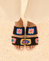 Cotton Crochet Two Bands<br />Leather Sandals | 