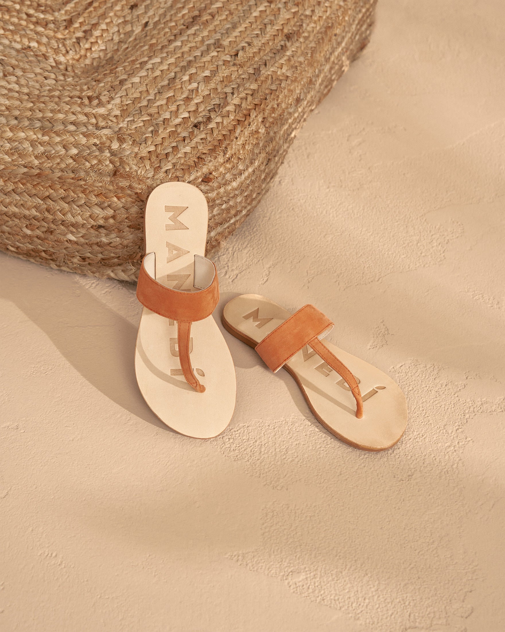 Suede Leather Sandals - Sunset Orange Thongs