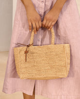 Raffia Sunset Bag Small - Palm Leather Tag Tan | 