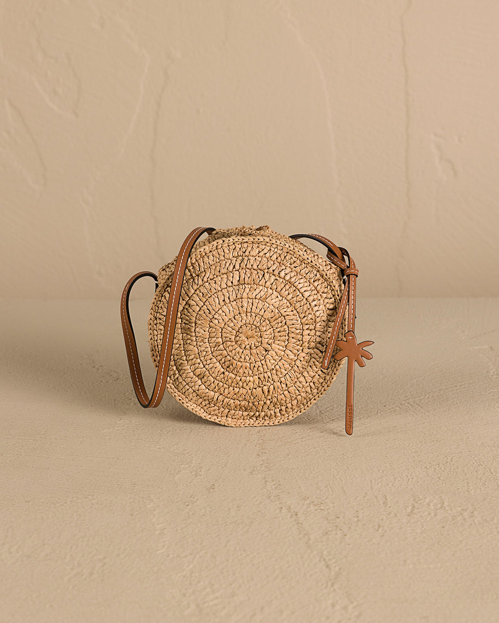 Raffia & Leather|Tamburine Bag Mini - Tan & Brown