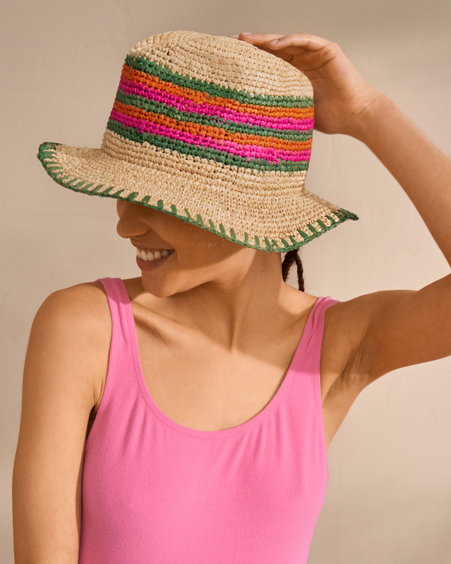 Panama Hat - Striped - Green Mix