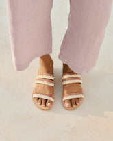 Raffia Stripes Leather Sandals - Yucatán Cuero Natural 3 Bands | 