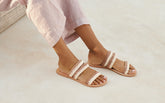 Raffia Stripes Leather Sandals - Women Summer Sale - 20% | 