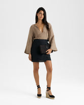 Natural Raffia & Black Leather Kaia Clutch | 