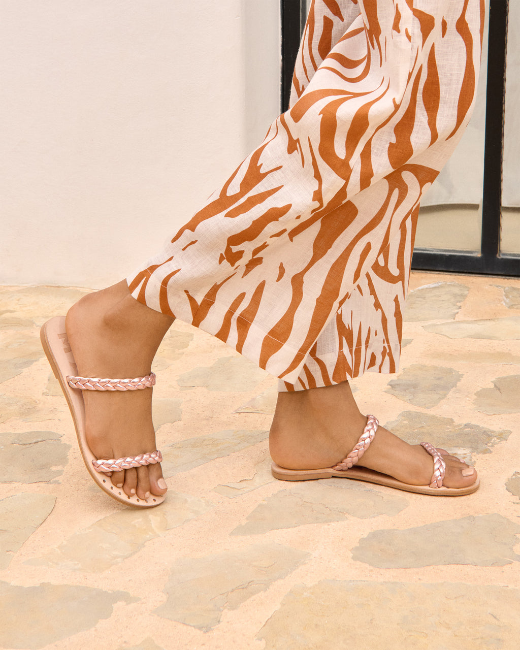 Leather Two Bands Sandals - Canyon Rose Gold
