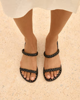 Leather Two Bands Sandals - Canyon Black | 