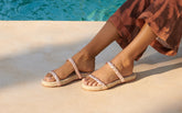 Leather and Jute Two Bands Sandals - Private Sale|Women's Edit | 