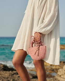 Raffia Summer Bag Mini - Palm Leather Tag - Pink