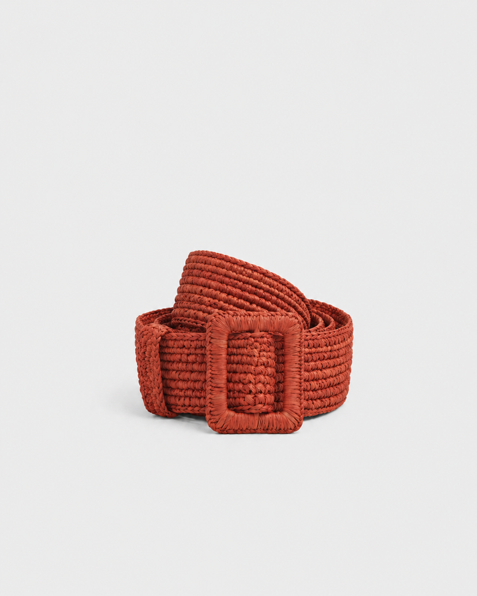 Manebí | Natural Raffia Belt-Rust