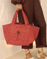Raffia Squared Tote - Rust With Brown Palm | 