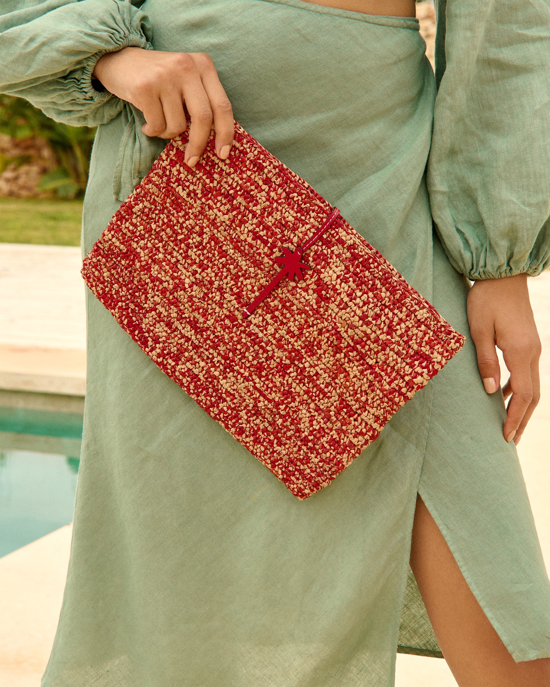 Manebí Raffia Clutch - Leather Palm Rust Tan Mélange \u0026 Rust