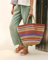 Raffia Summer Bag - Rust Tan Mineral Green Summer Purple Stripes | 